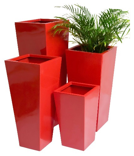 Hoge Vierkante Plantenbak met Rode Gel Coating - Klein